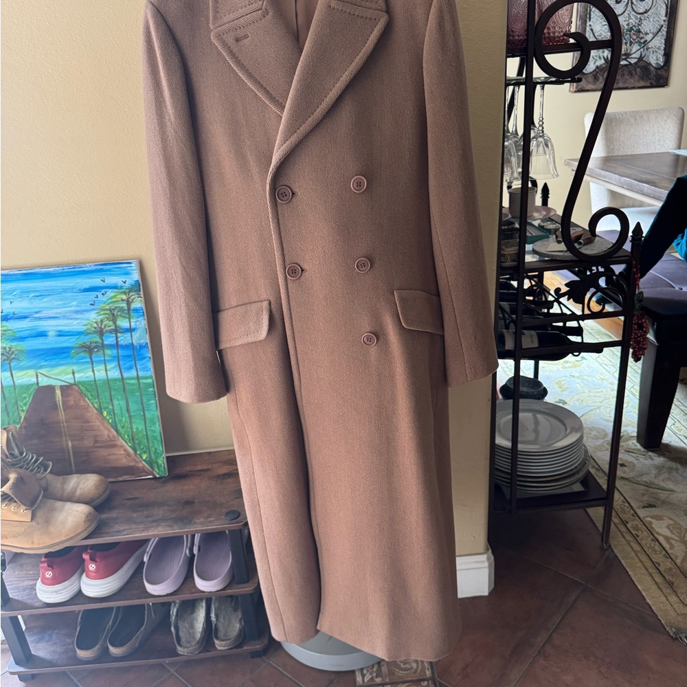 Max Studio Brown Trench Coat Wool-Blend Timeless
